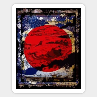 Japan Flag Red Circle Blue Mountain Collage Art 74 Sticker